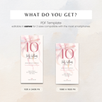 10th Birthday Invitation Watercolor Pink Bow