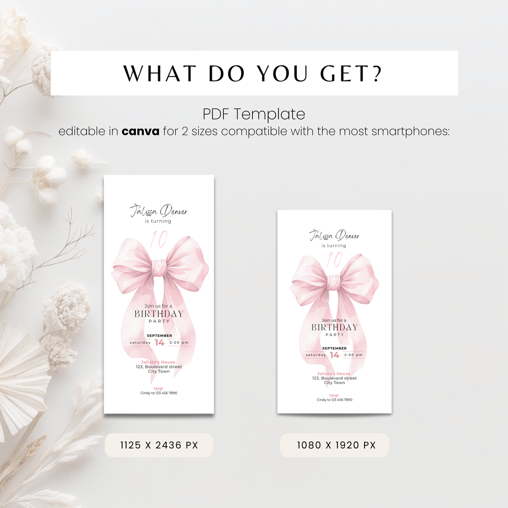 Pink Coquette Bow 10th Birthday Invitation