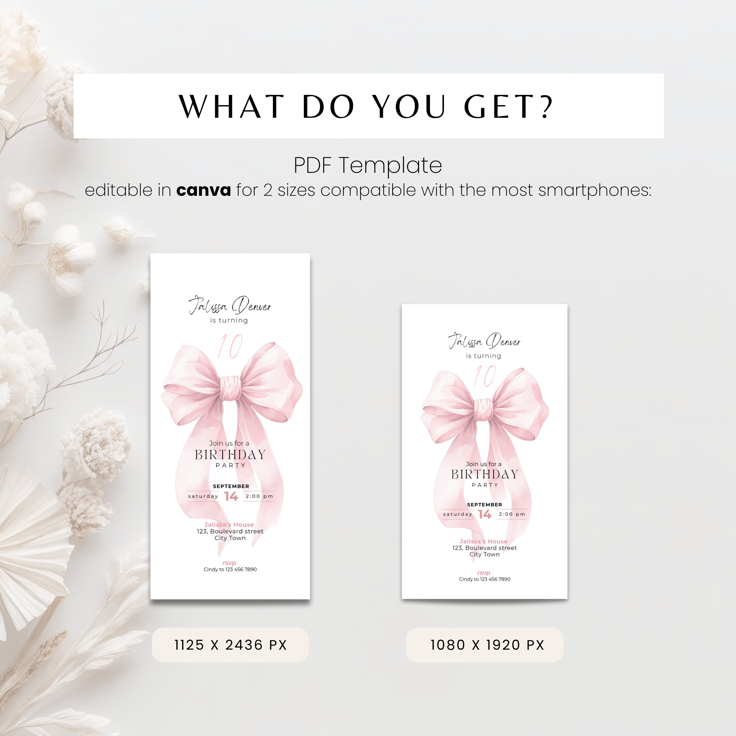 Pink Coquette Bow 10th Birthday Invitation