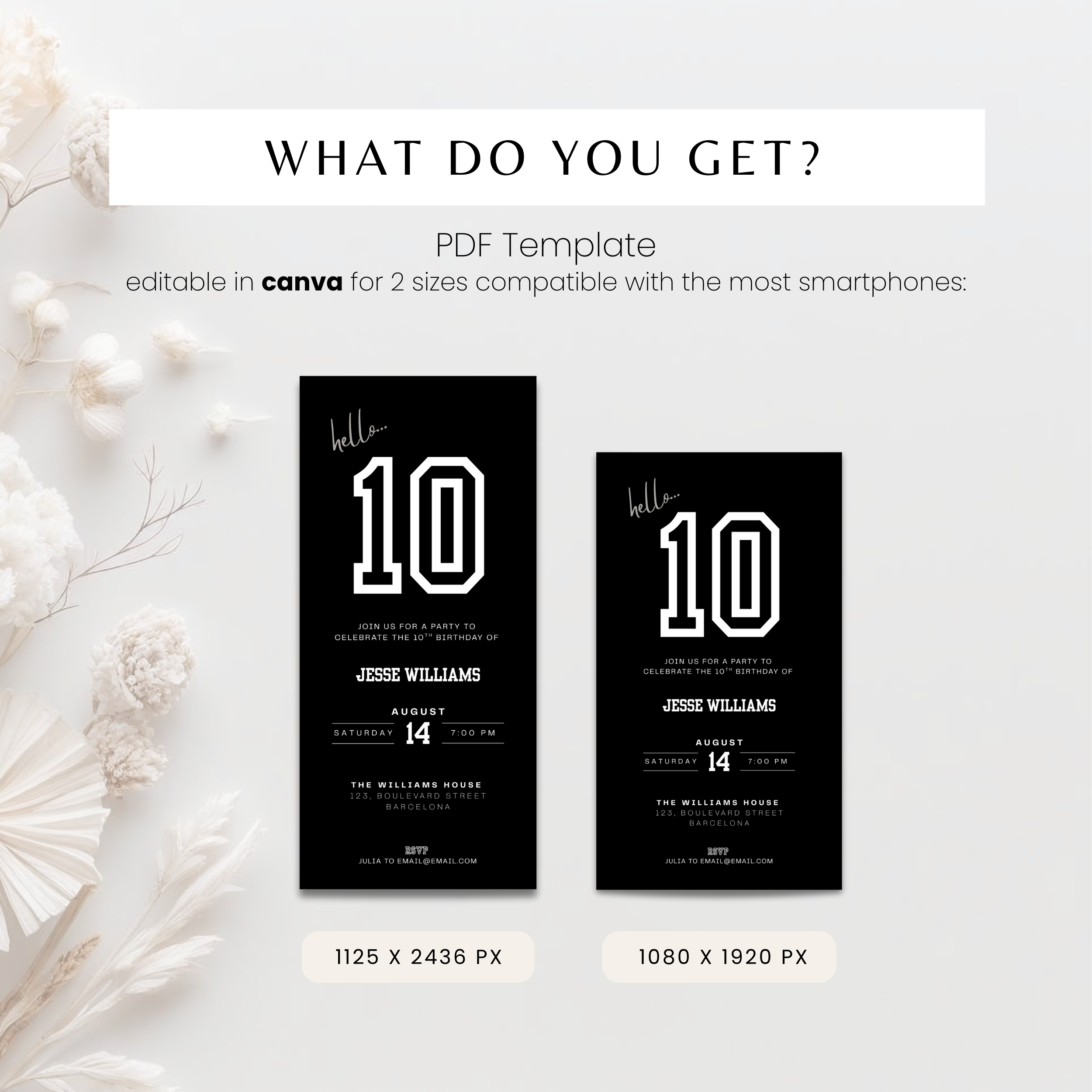 Black 10th Birthday Invitation for Boys