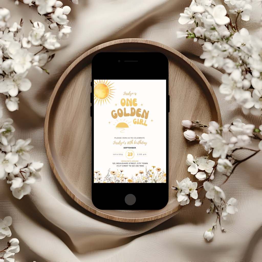 Golden 10th Birthday Invitation Girls