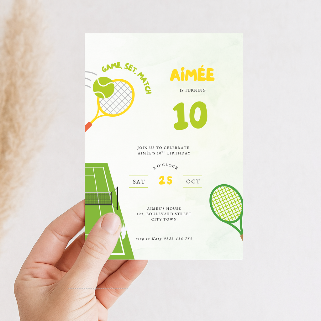 Tennis Sport 10th Birthday Invitation Girls
