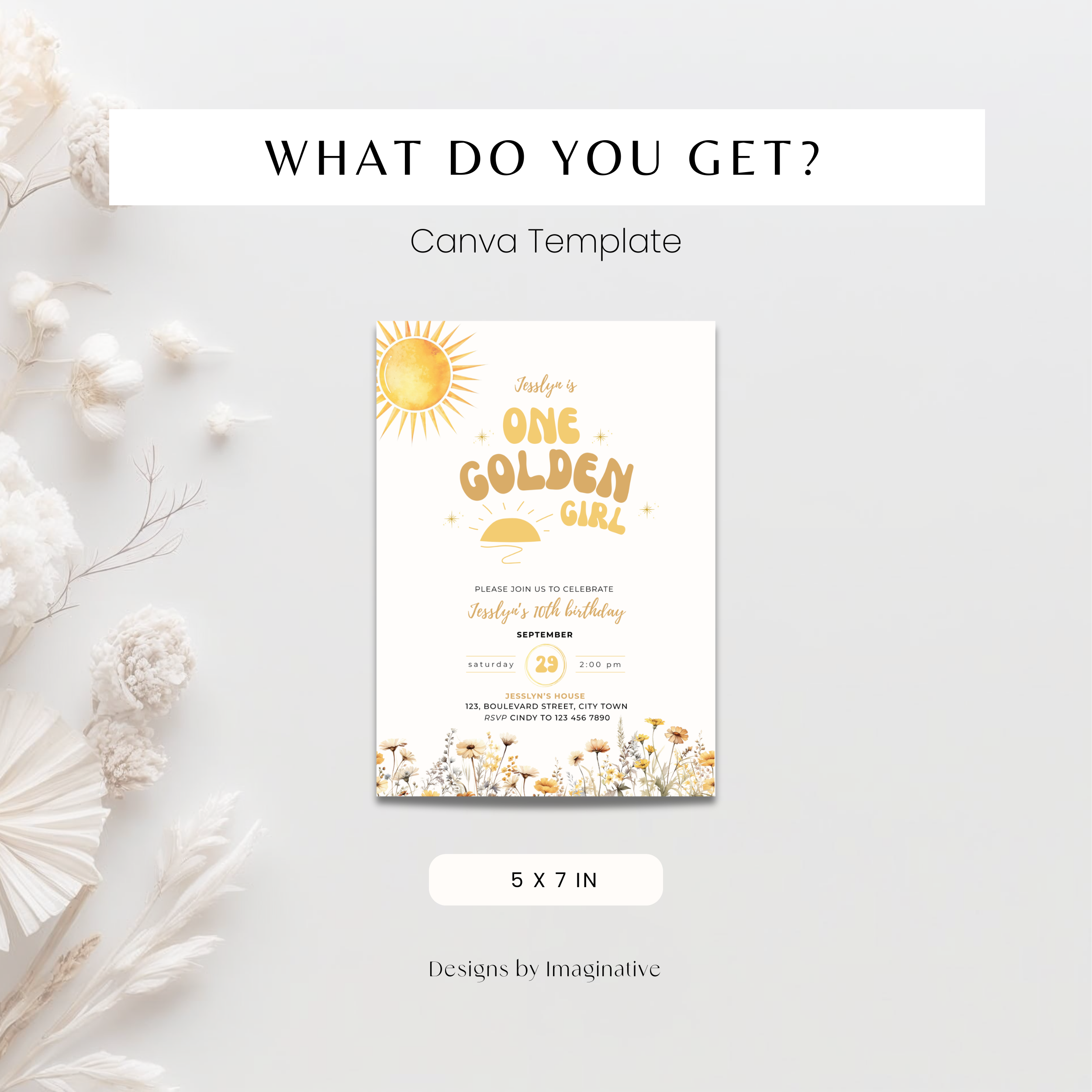 Golden 10th Birthday Invitation Girls