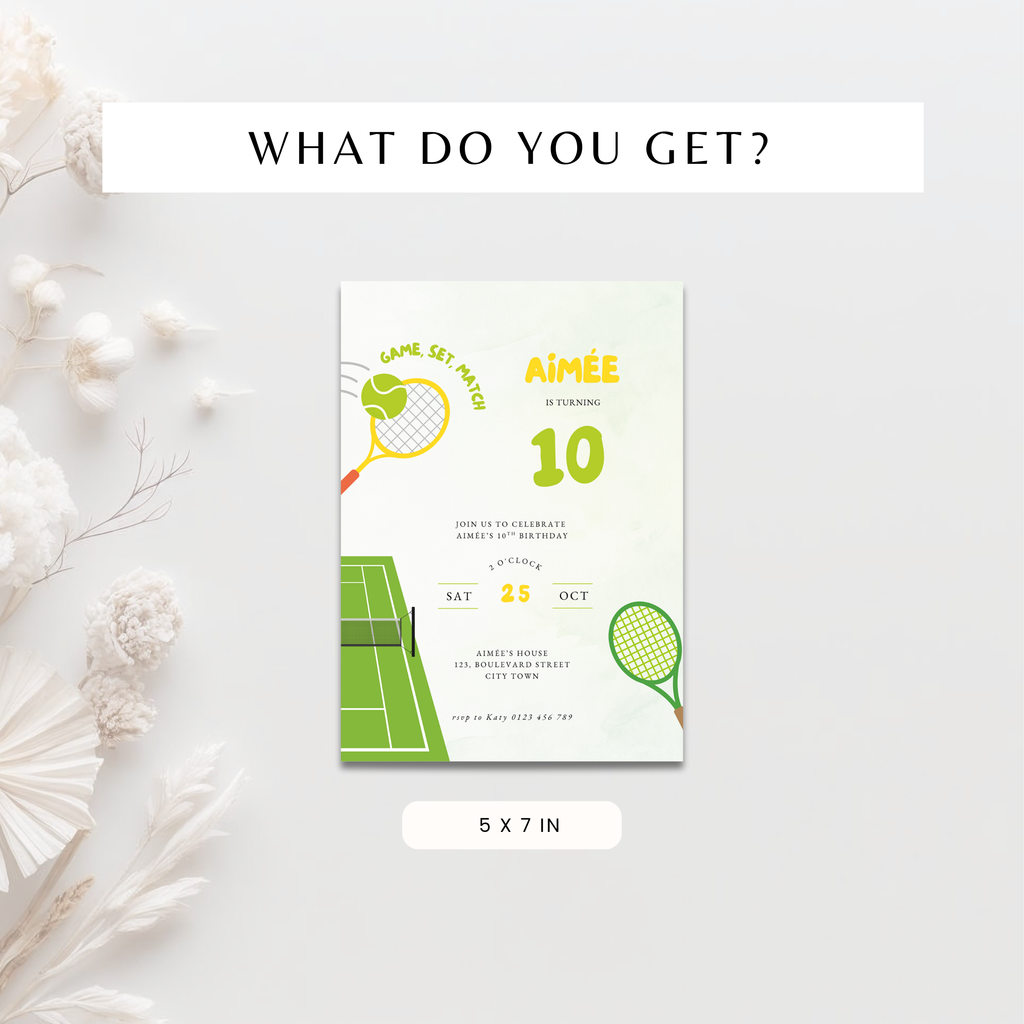 Tennis Sport 10th Birthday Invitation Girls