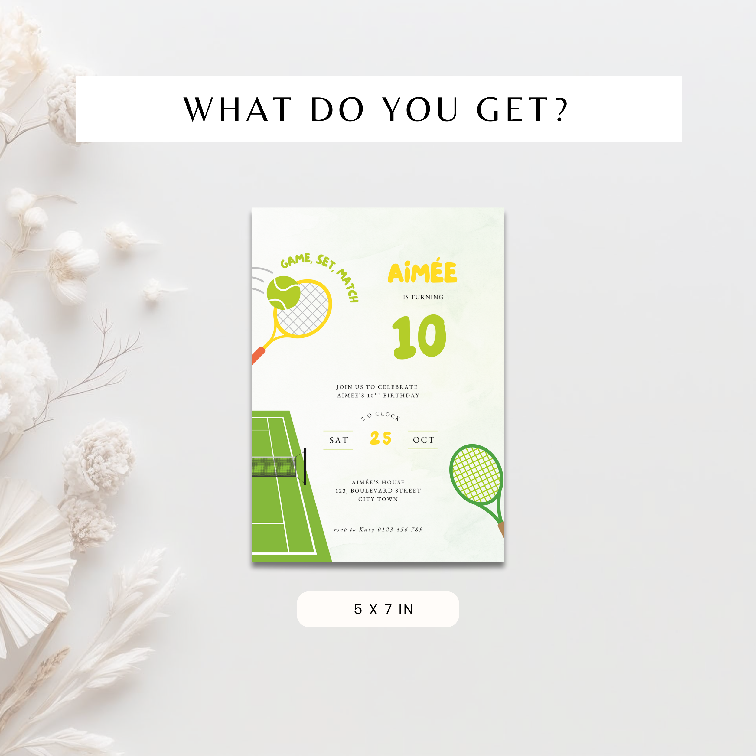 Tennis Sport 10th Birthday Invitation Girls