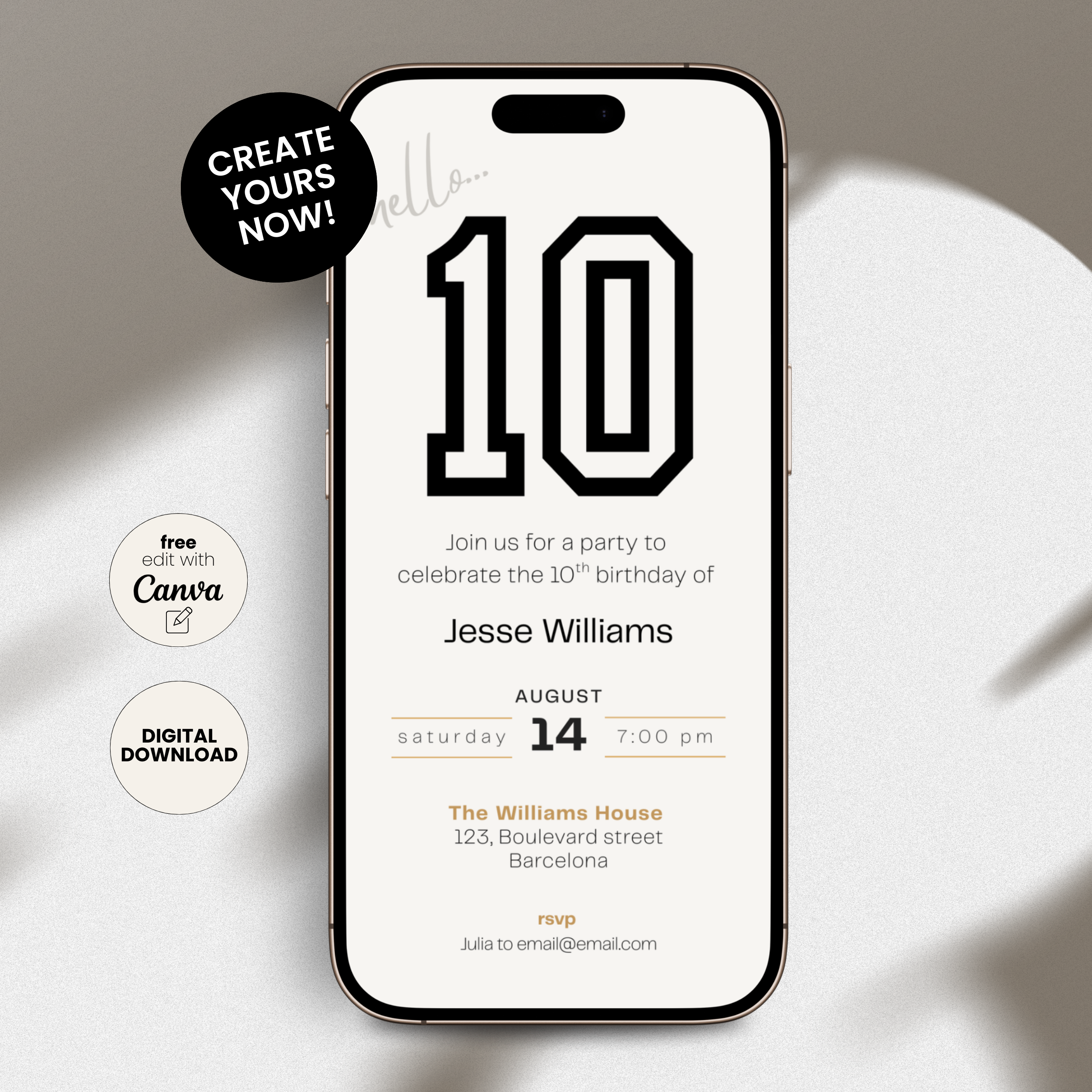 Minimalistic Sporty 10th Birthday Invitation for Teen Boys