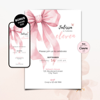Coquette Pink Bow 11th Birthday Invitation