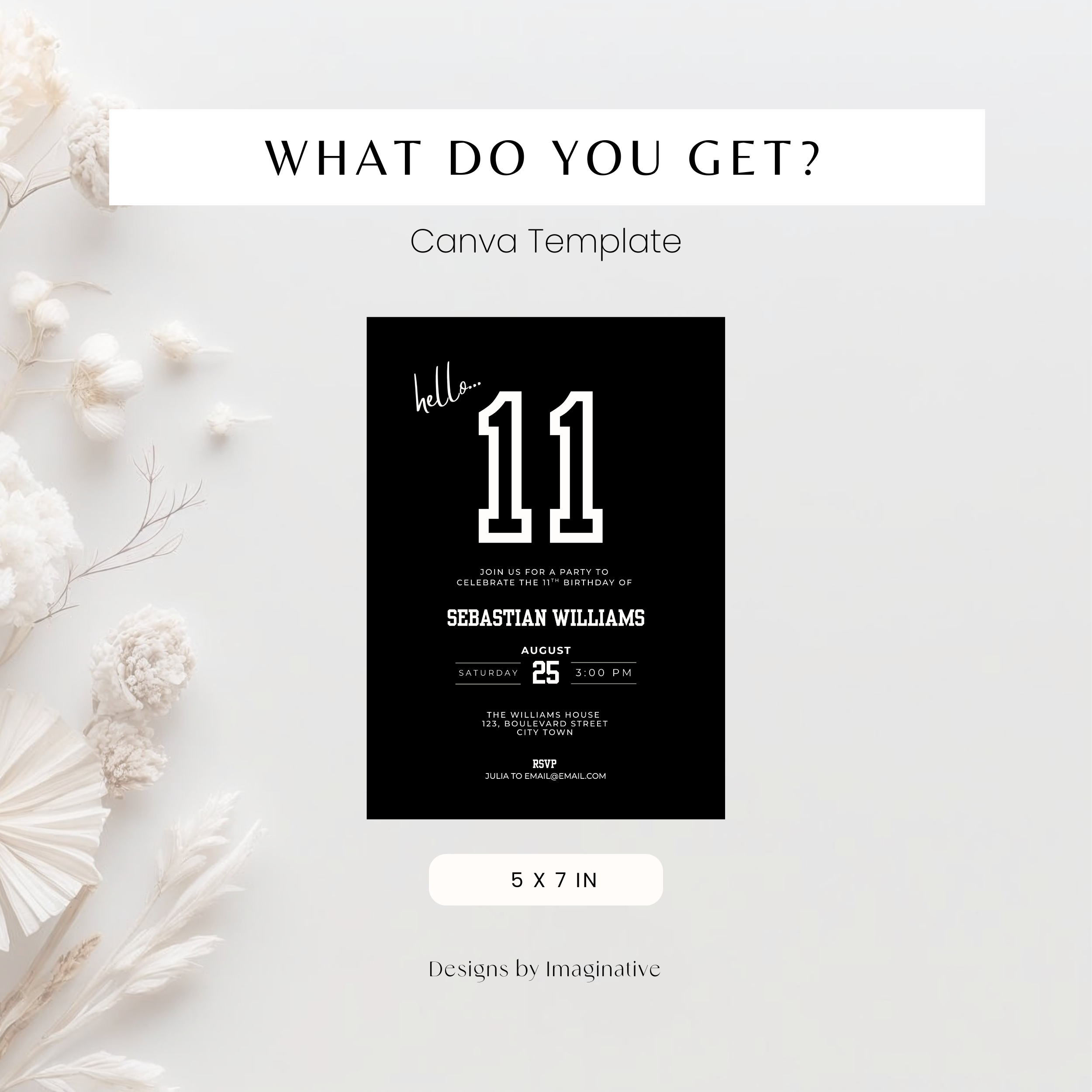 Black 11th Birthday Invitation Minimal For Boys
