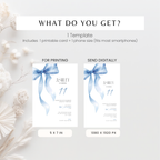 11th Birthday Invitation Blue Bow Coquette for Girls