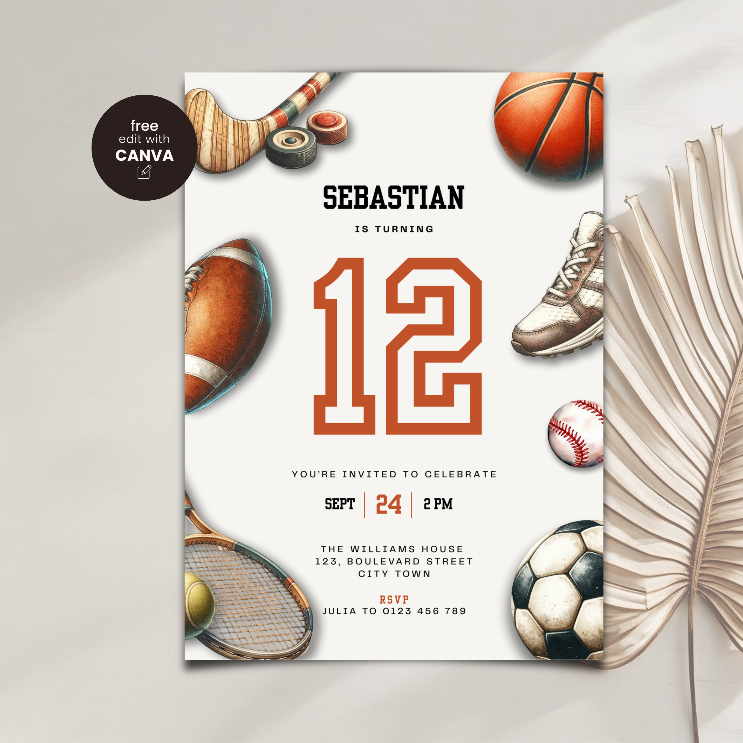 Sports Balls 12th Birthday Invitation for Boys