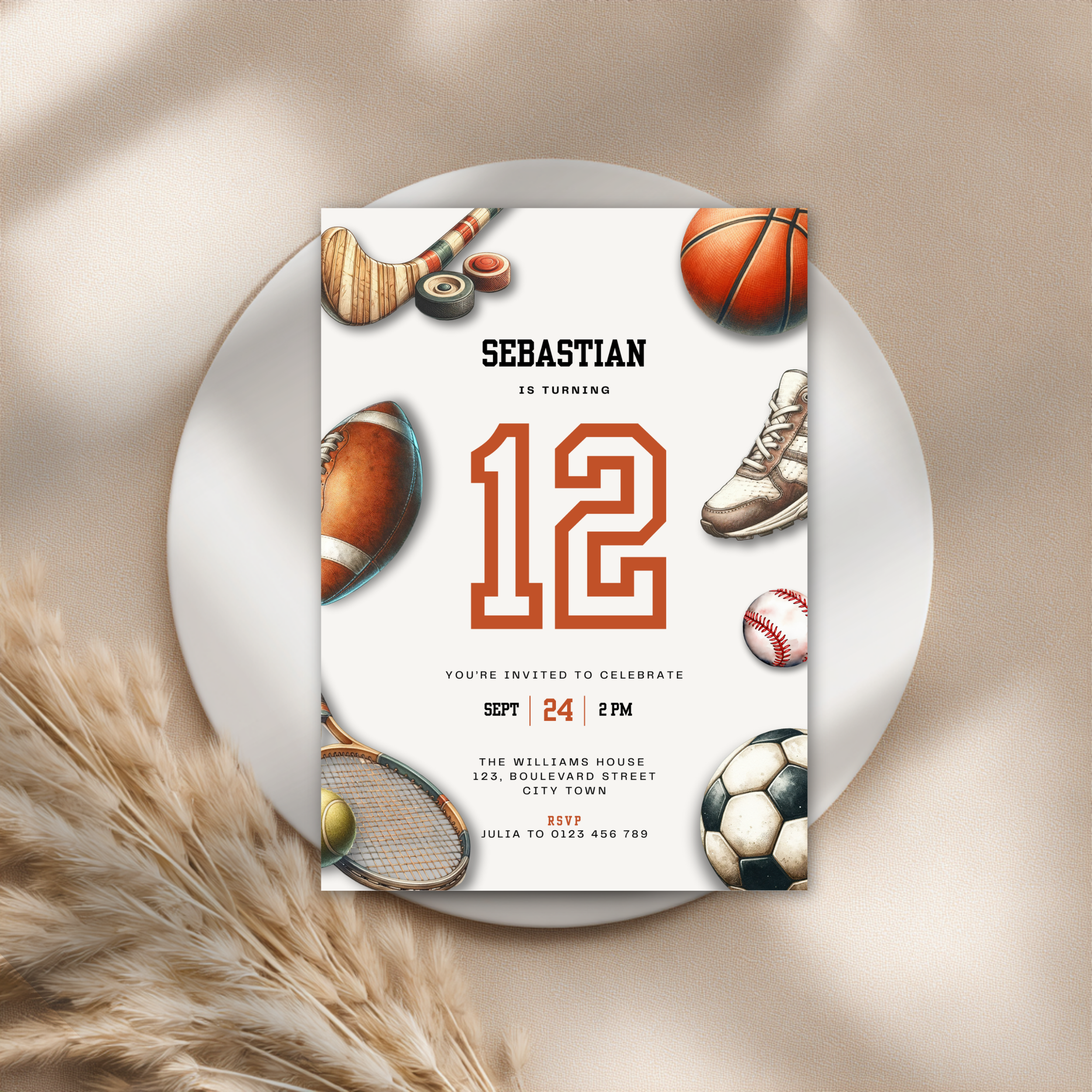 Sports Balls 12th Birthday Invitation for Boys