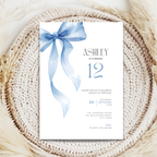 Blue Bow Watercolor 12th Birthday Invitation