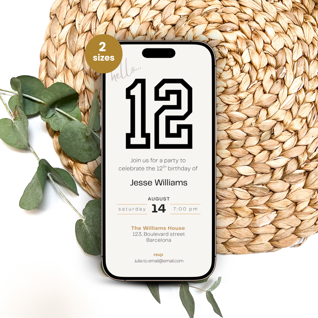Minimalistic Sporty 12th Birthday Invitation