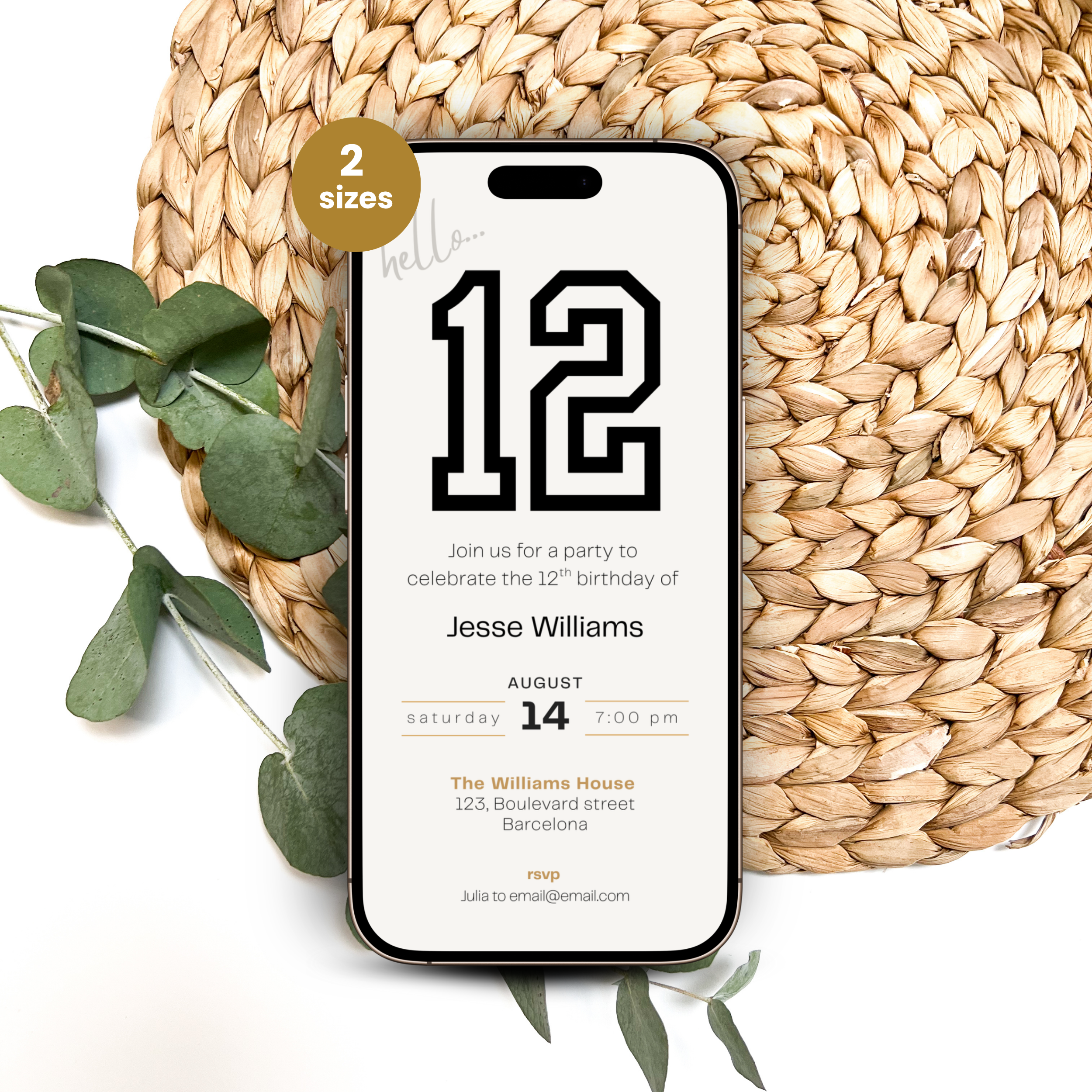Minimalistic Sporty 12th Birthday Invitation