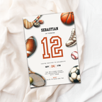 Sports Balls 12th Birthday Invitation for Boys