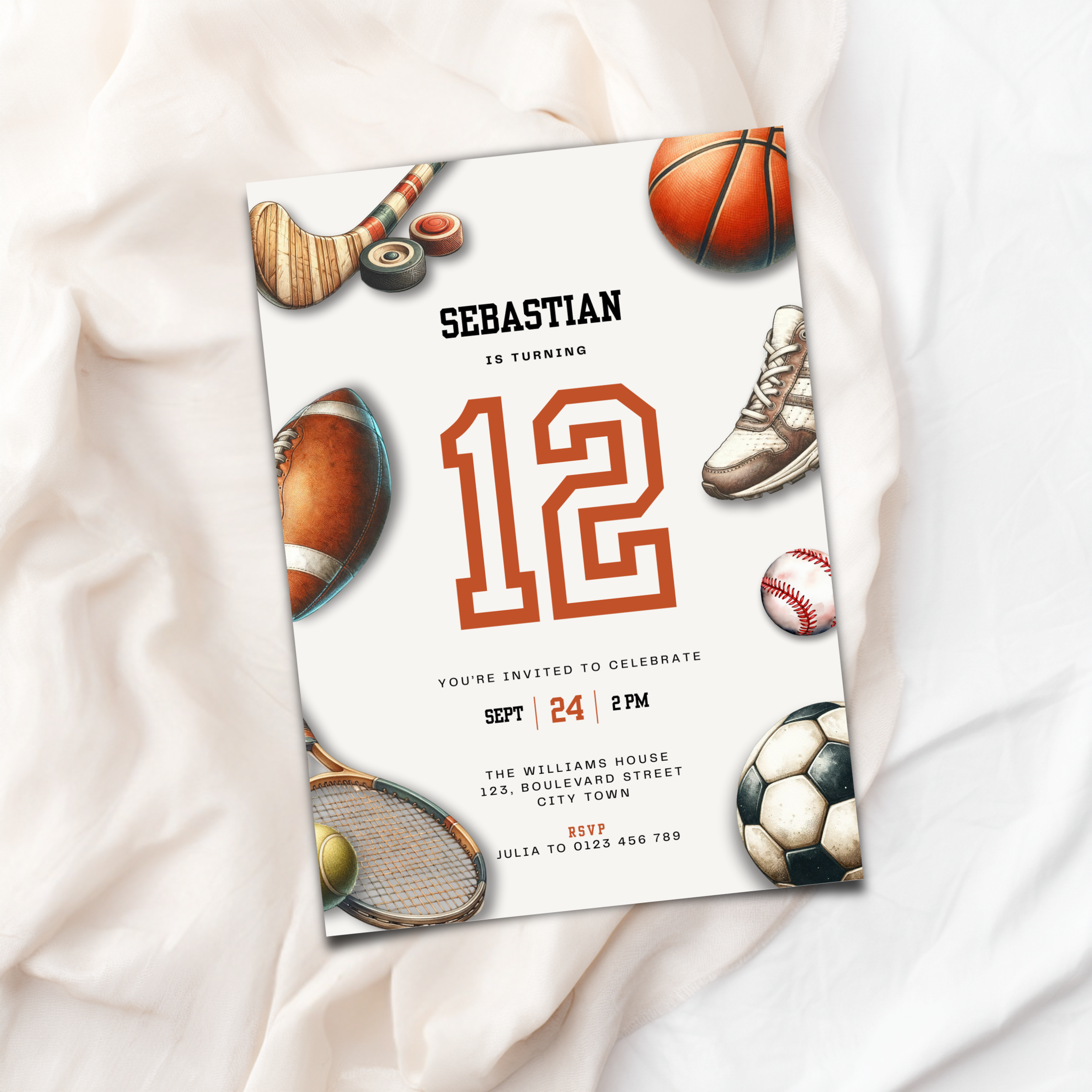 Sports Balls 12th Birthday Invitation for Boys