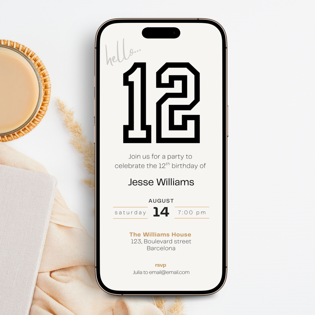 Minimalistic Sporty 12th Birthday Invitation