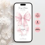 Pink Bow Watercolor 12th Birthday Invitation