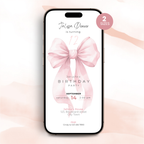 Pink Bow Watercolor 12th Birthday Invitation