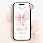 Pink Bow Watercolor 12th Birthday Invitation