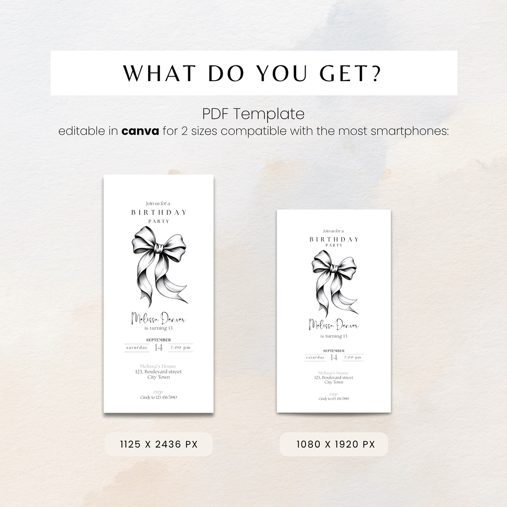 Black Bow 13th Birthday Invitation Template