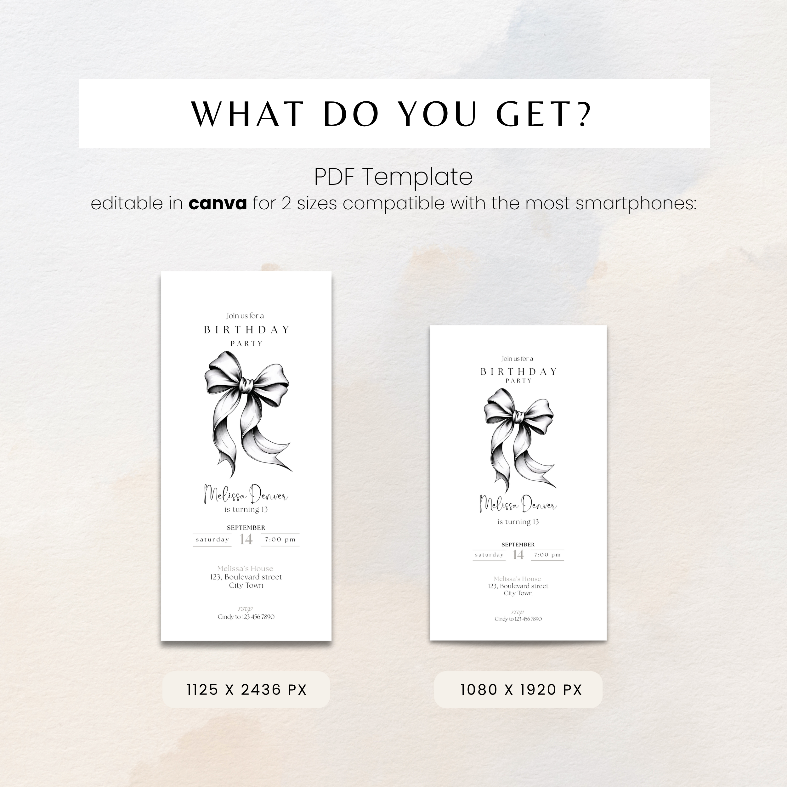Black Bow 13th Birthday Invitation Template