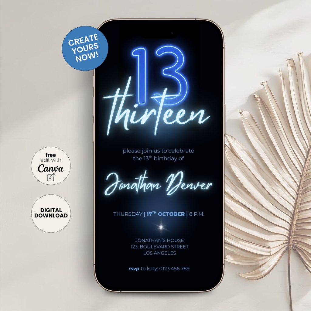 Neon Glow 13th Birthday Invitation