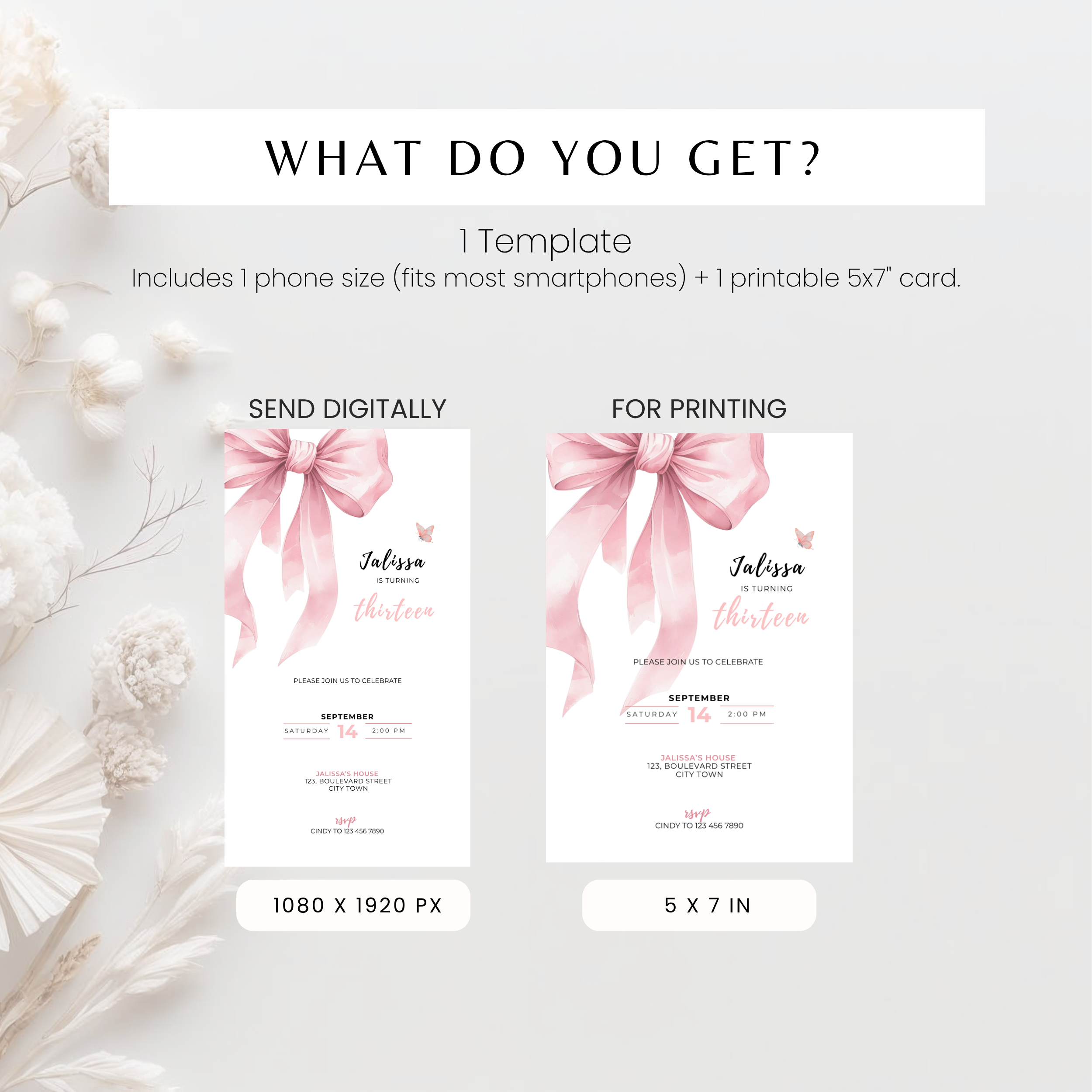 Pink Bow Coquette 13th Birthday Invitation
