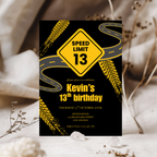 Road speed limit 13th birthday invitation template for boys