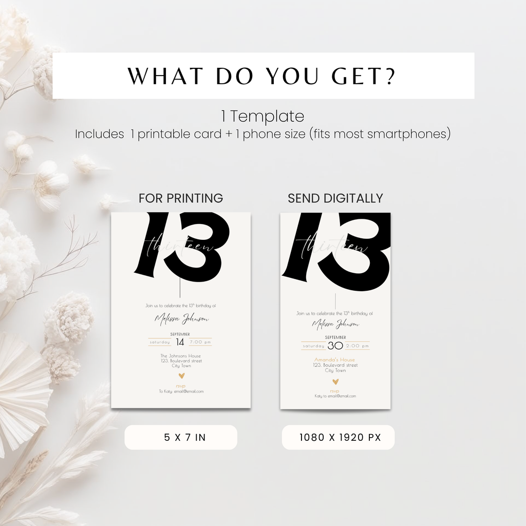 Minimal Bold 13th Birthday Invitation