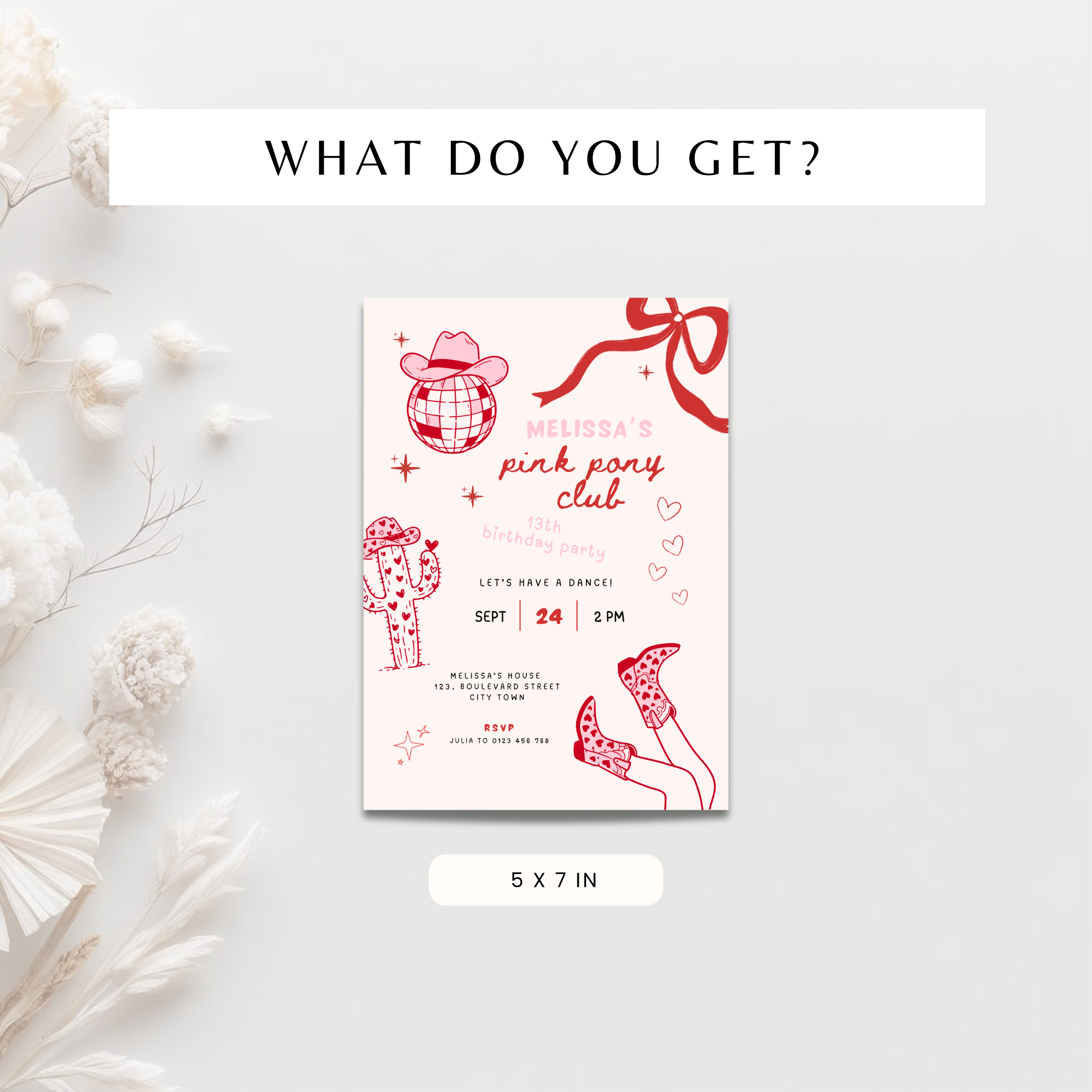 Pink Pony Club Birthday Invitation