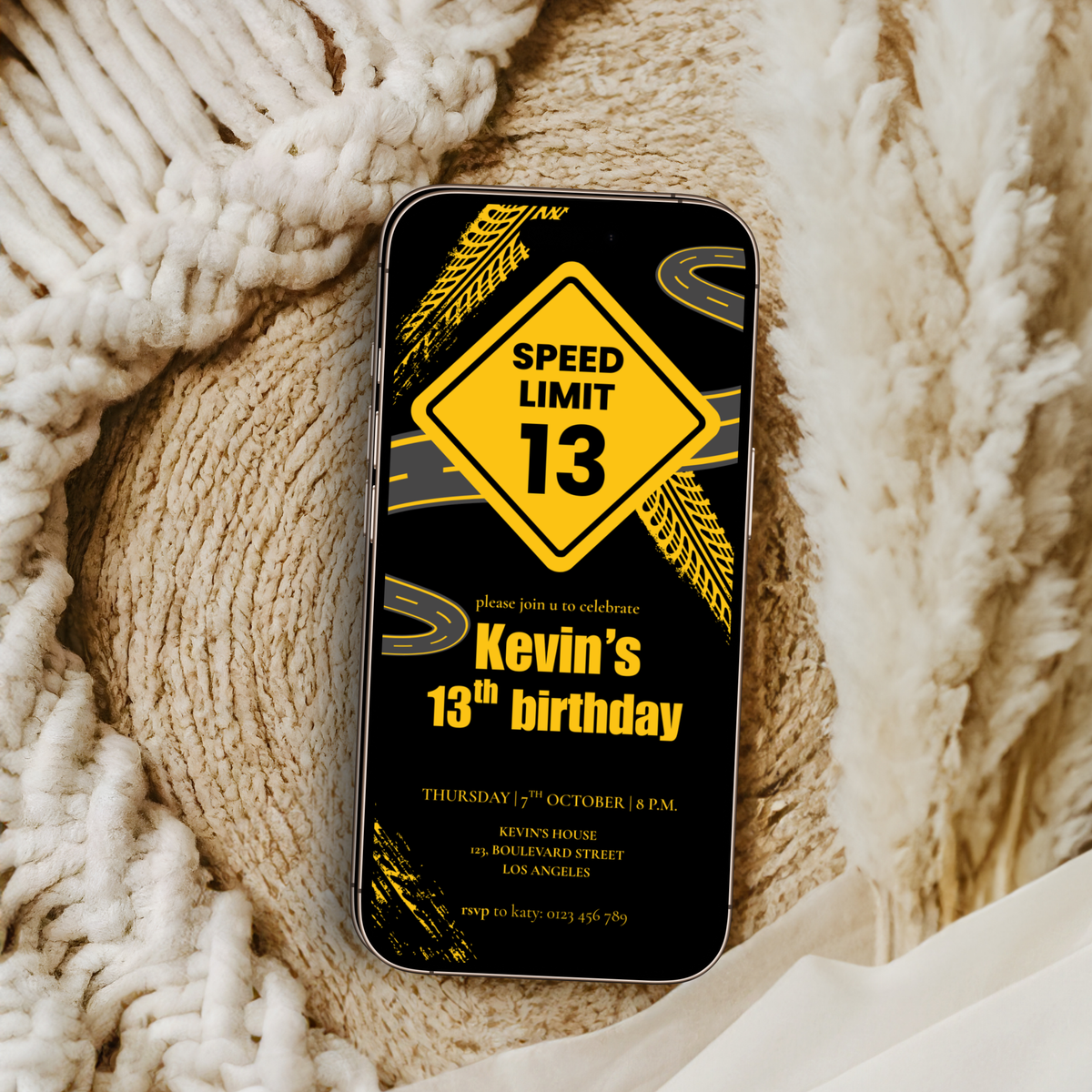 Road speed limit 13th birthday invitation template for boys