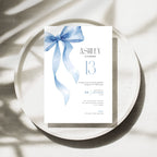 Blue Bow 13th Birthday Invitation Template Girls
