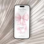 Watercolor pink bow mobile 13th birthday invitation template preview, editable in Canva