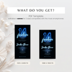 Blue Neon Glow 14th Birthday Invitation