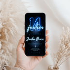 Blue Neon Glow 14th Birthday Invitation