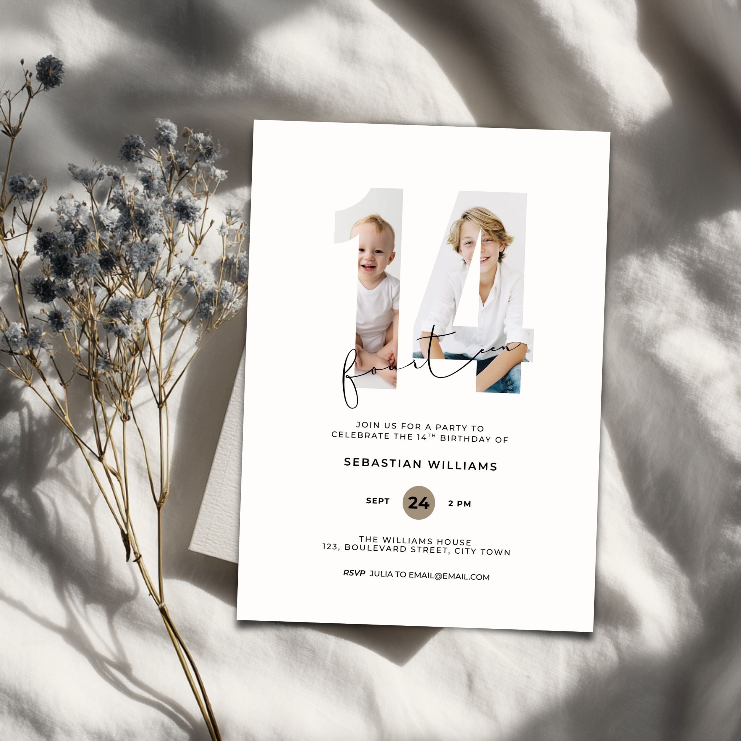 14th Birthday Photo Invitation Template Boys