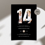 Minimal Black 14th Birthday Invitation Photo for Boys