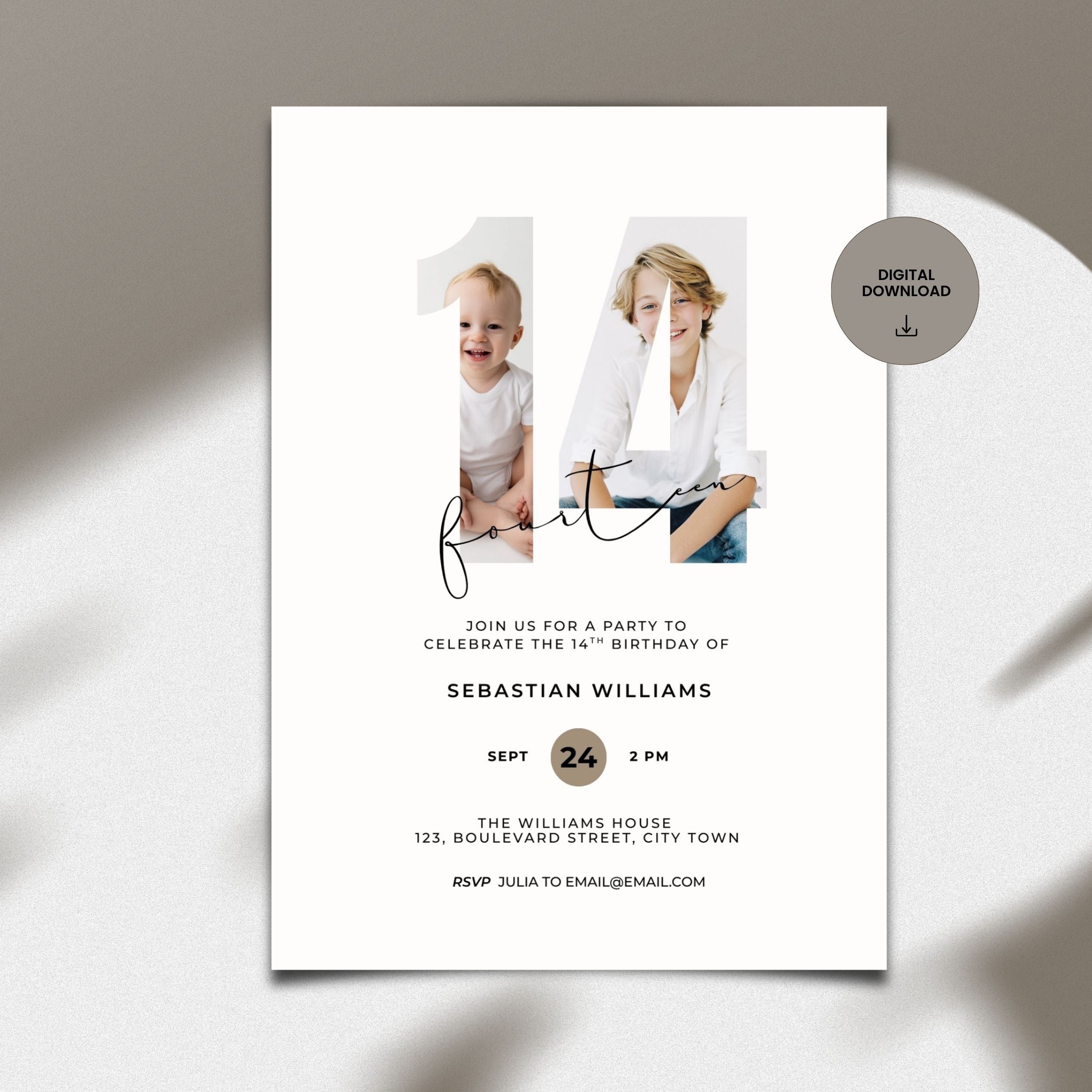14th Birthday Photo Invitation Template Boys