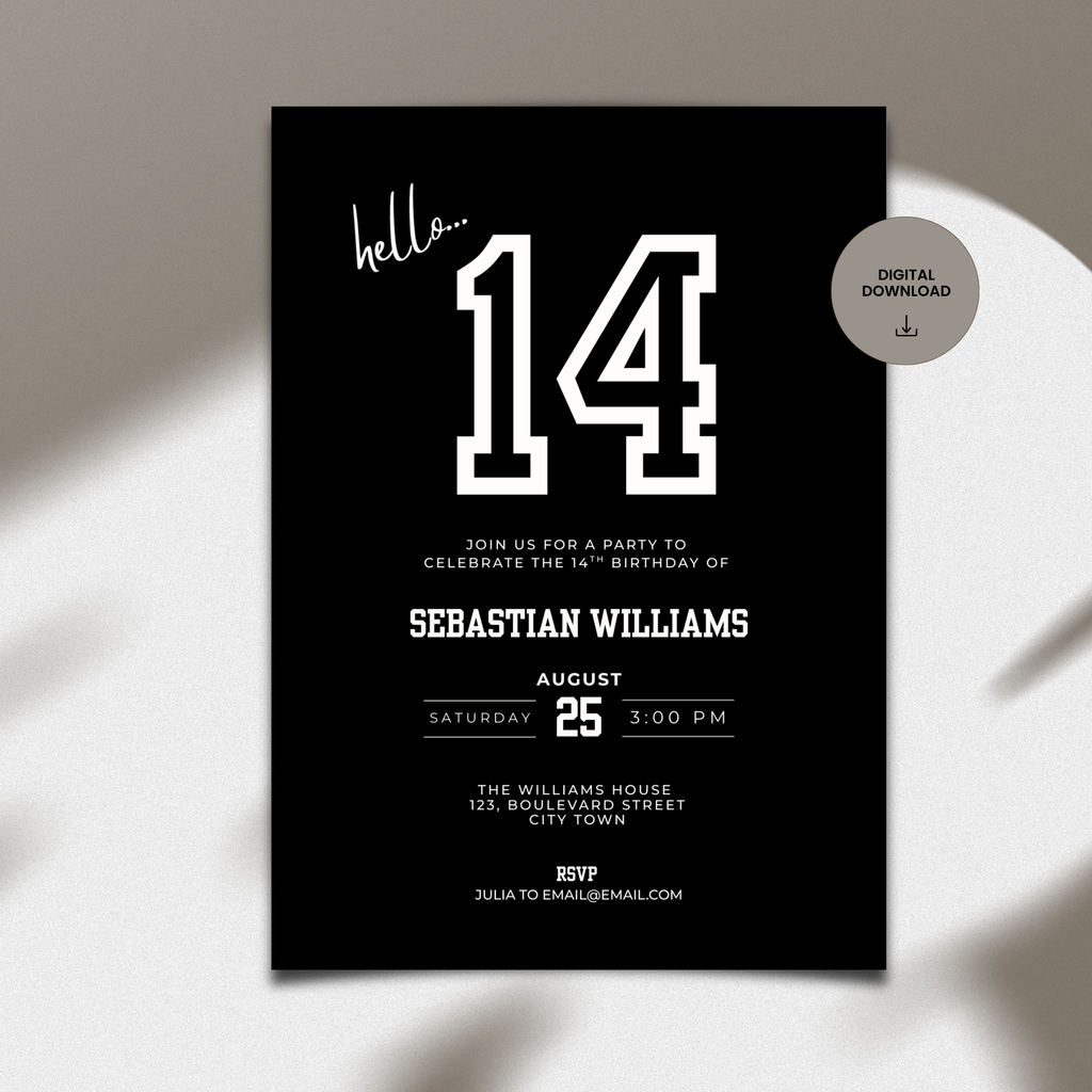 Minimal Sports Black 14th Birthday Invitation for Boys