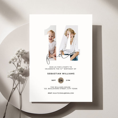 14th Birthday Photo Invitation Template Boys