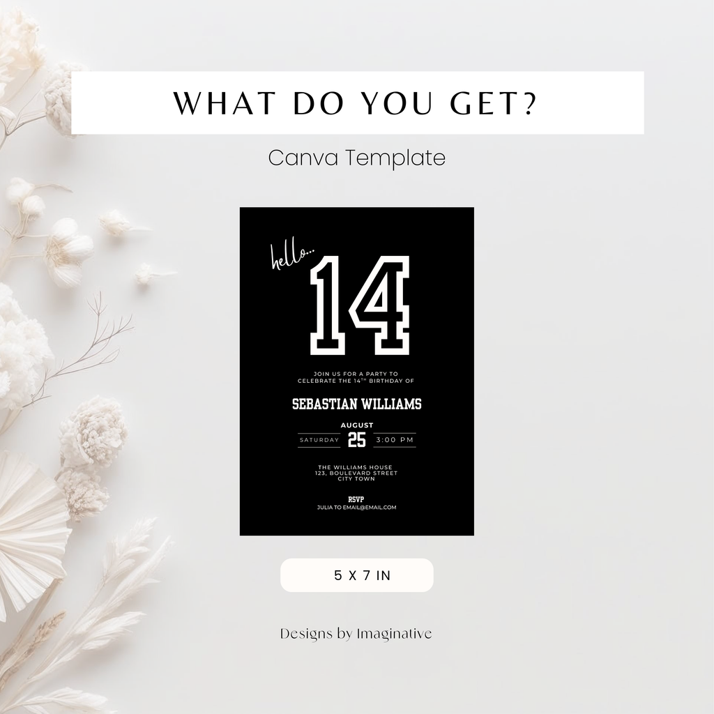 Minimal Sports Black 14th Birthday Invitation for Boys