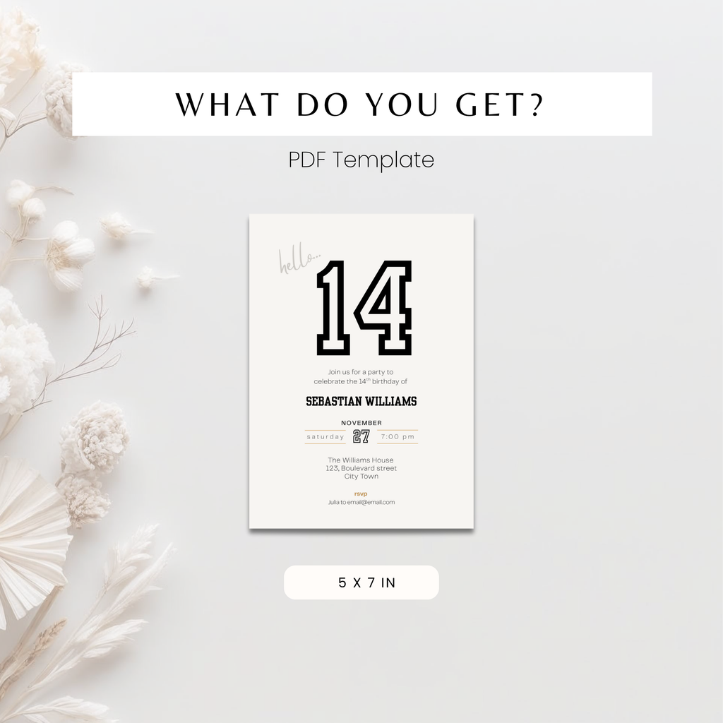Minimal Sporty 14th Birthday Invitation