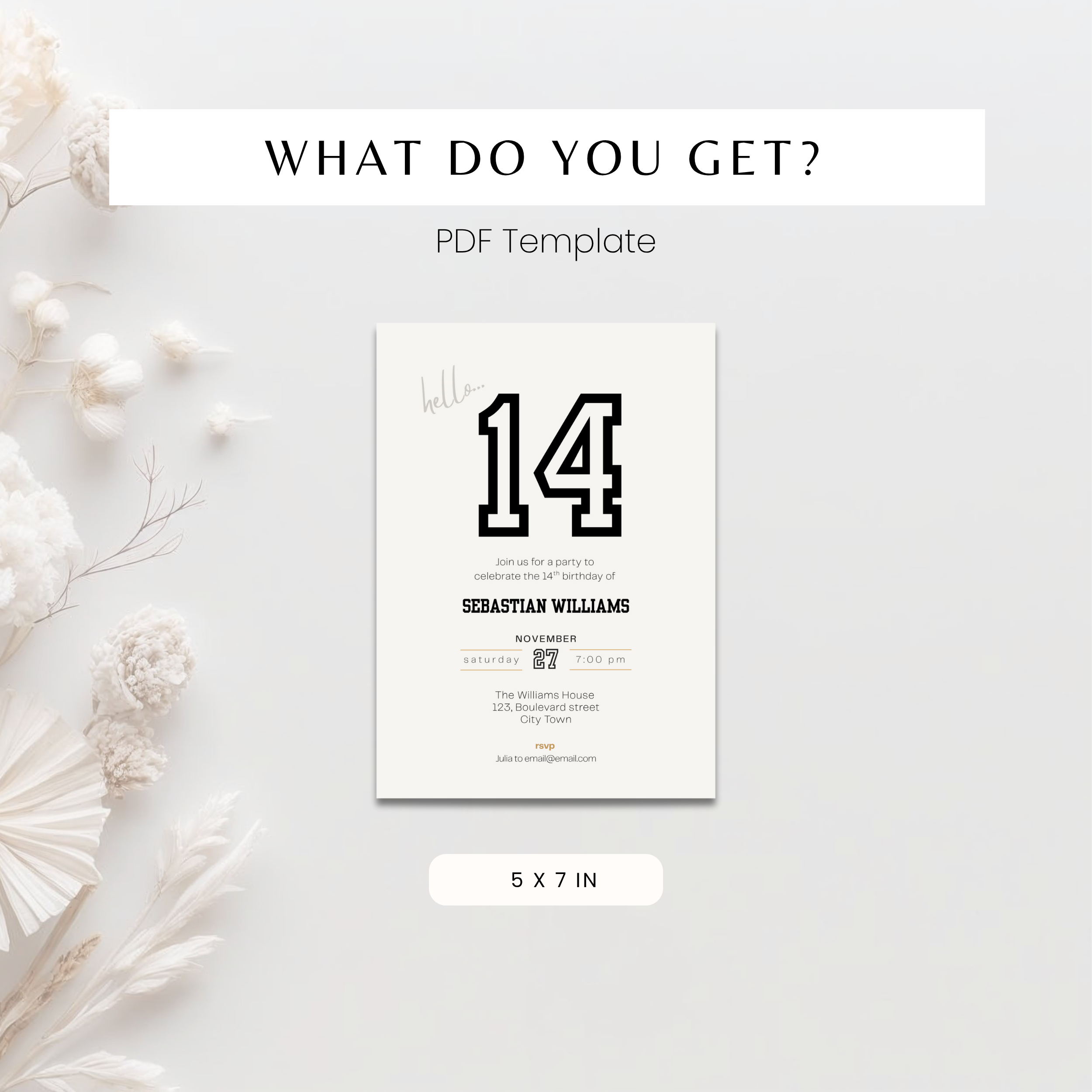 Minimal Sporty 14th Birthday Invitation