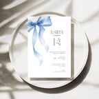 Blue Bow 14th Birthday Invitation Template Girls
