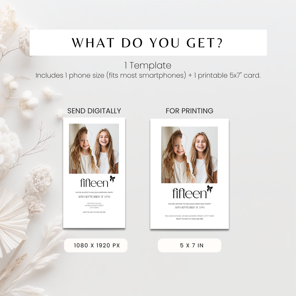 15th Birthday Invitation Photo Template Girls