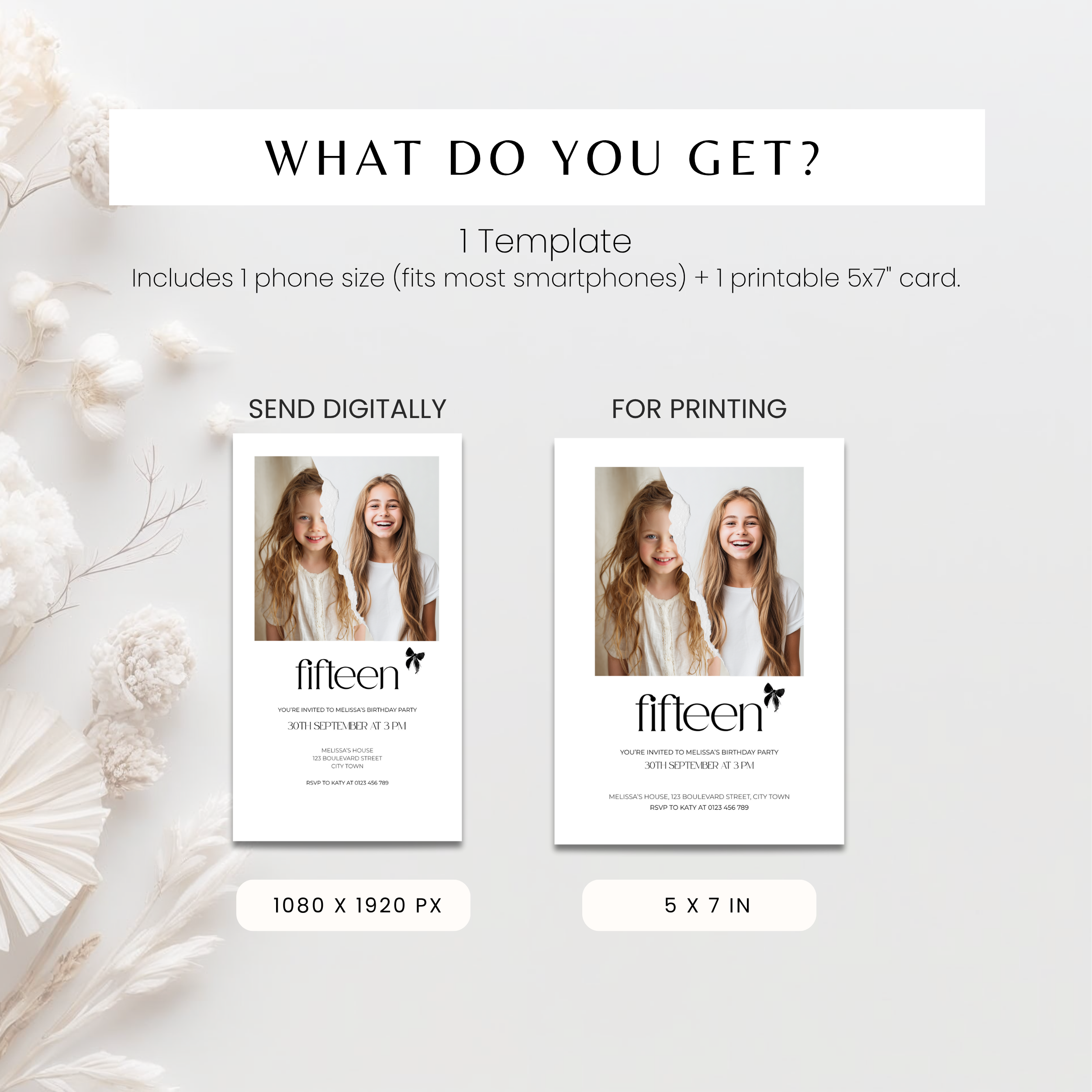 15th Birthday Invitation Photo Template Girls