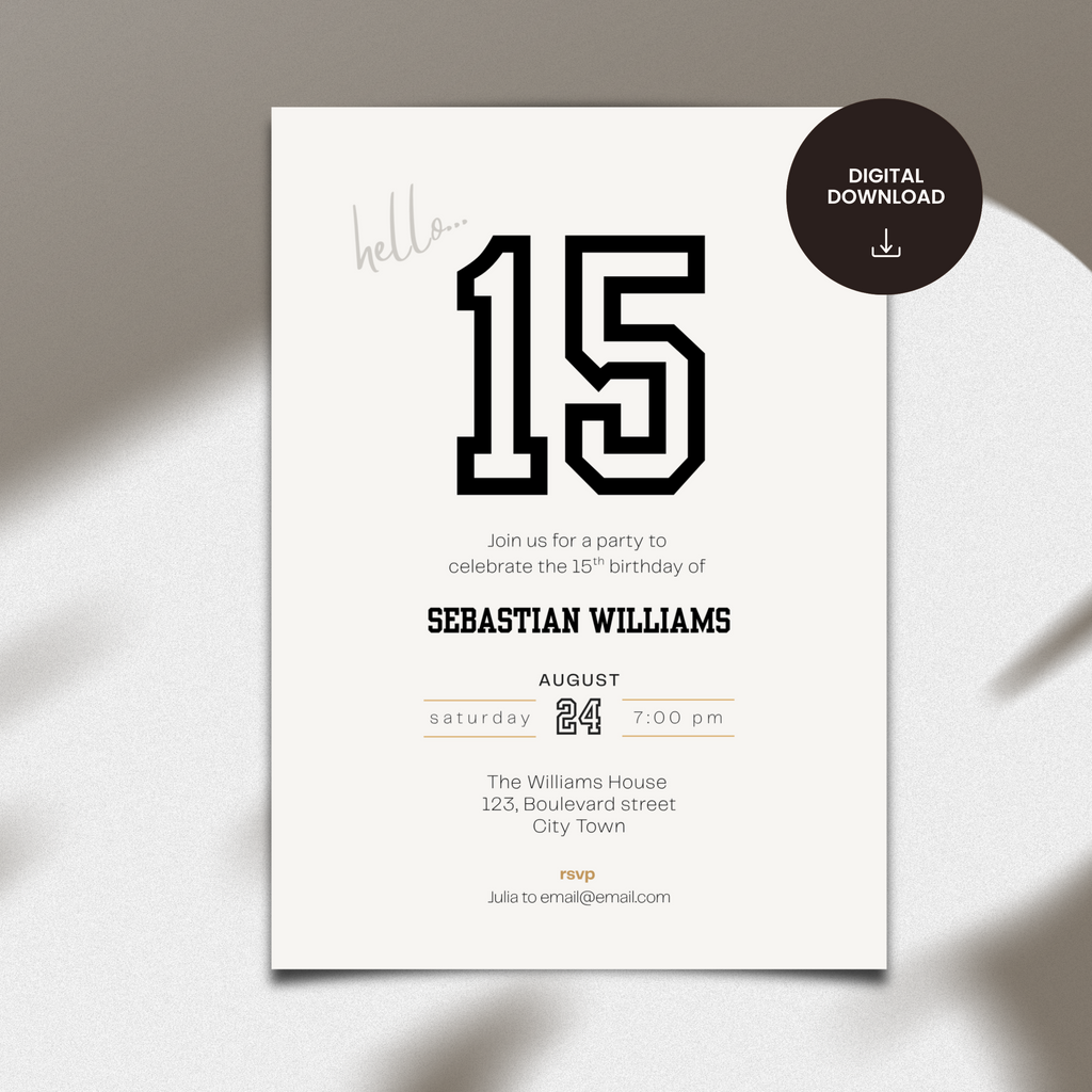 Minimal Sports 15th Birthday Invitation Boys