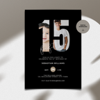 Black 15th Birthday Invitation Photo Template for Boys