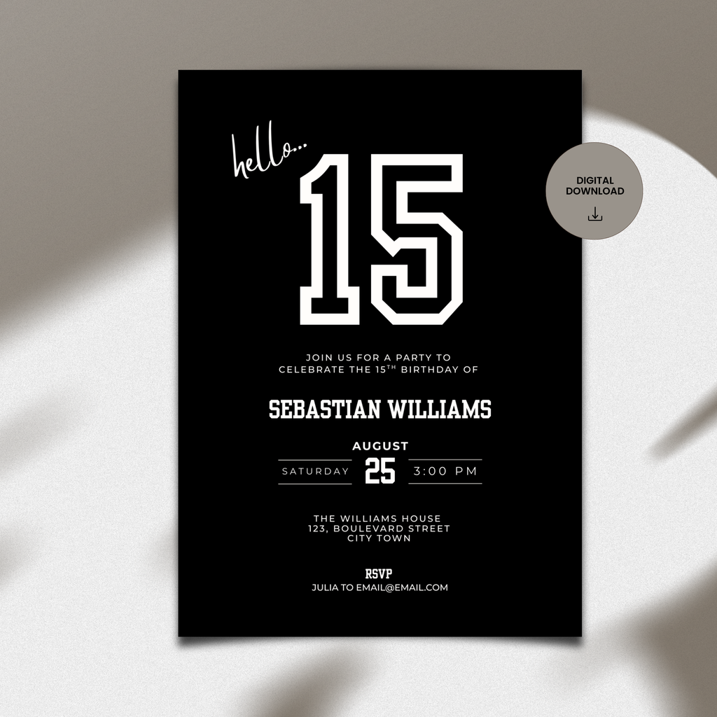 Minimal Black Sports 15th Birthday Invitation for Boys